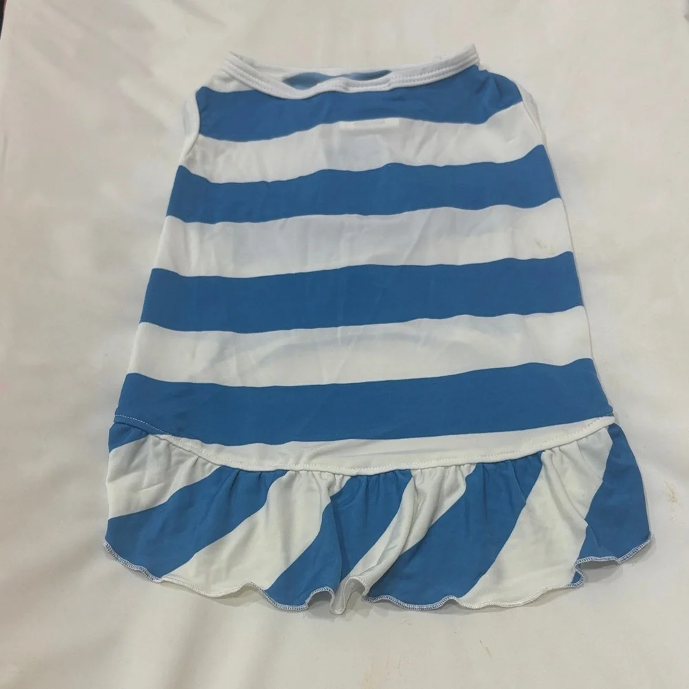 Top Paw Blue & White Striped Dog Ruffle Dress